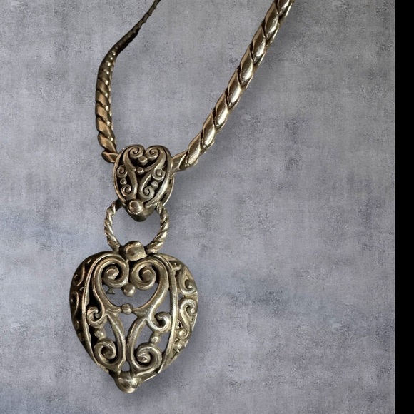 Brighton Bibi Heart Heart Pendant Necklace Silver Plate Thick Chain 1065 1096 - Picture 3 of 5